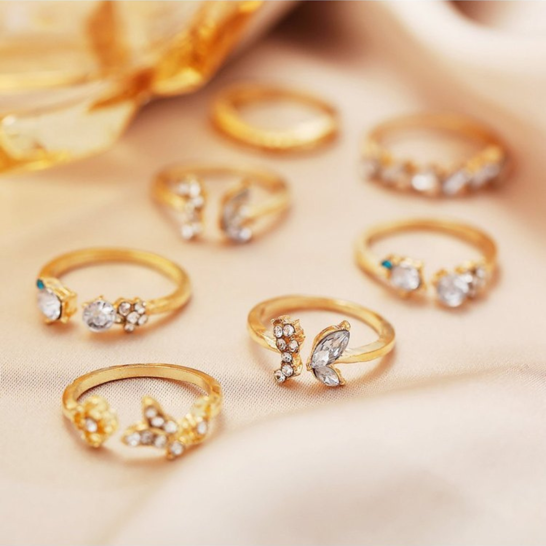 Flutter in Style , Adjustable Butterfly Rings – Set Of 7