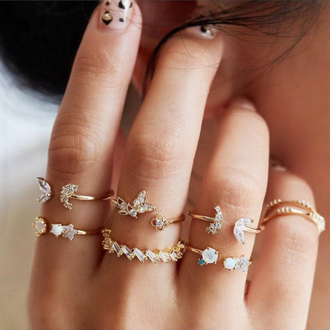 Flutter in Style , Adjustable Butterfly Rings – Set Of 7